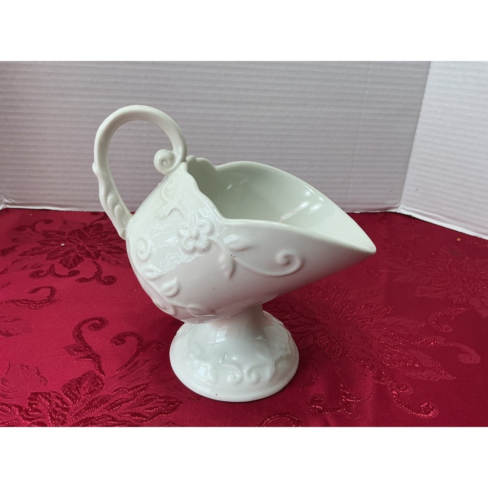 ASpecial Place White Ceramic Floral Embossed Sugar Scuttle Pedestal Creamer 2004